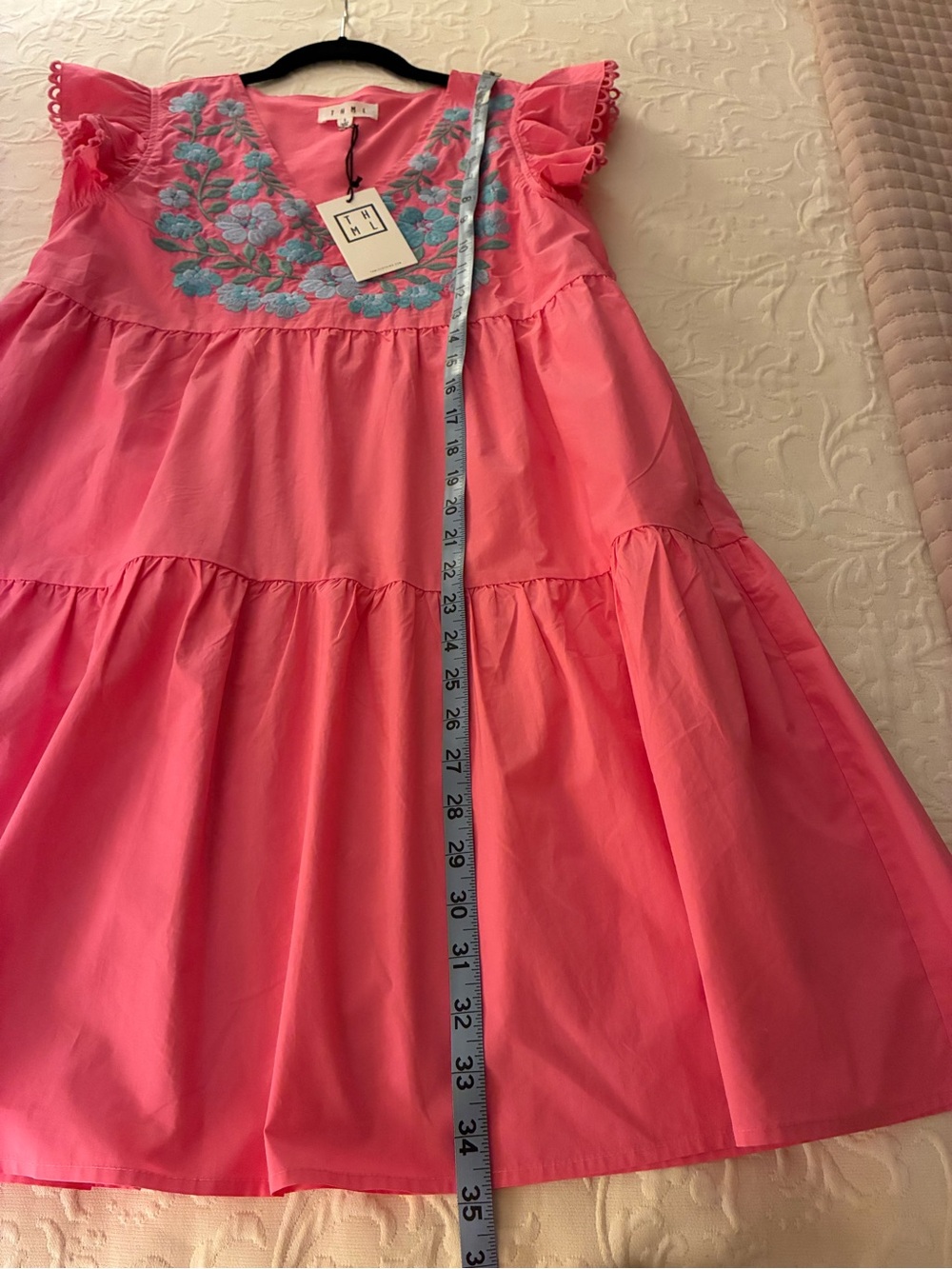 THML Girls' Bright Pink Dress with Blue Floral Embroidery - Picture 6 of 7